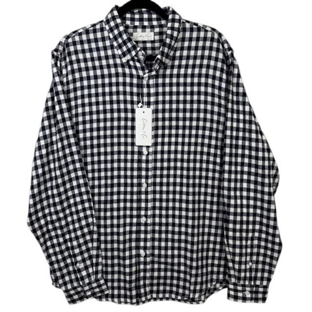 NWT‎ Cotton & Co Lightweight Flannel Shirt Black and White Check Size Large